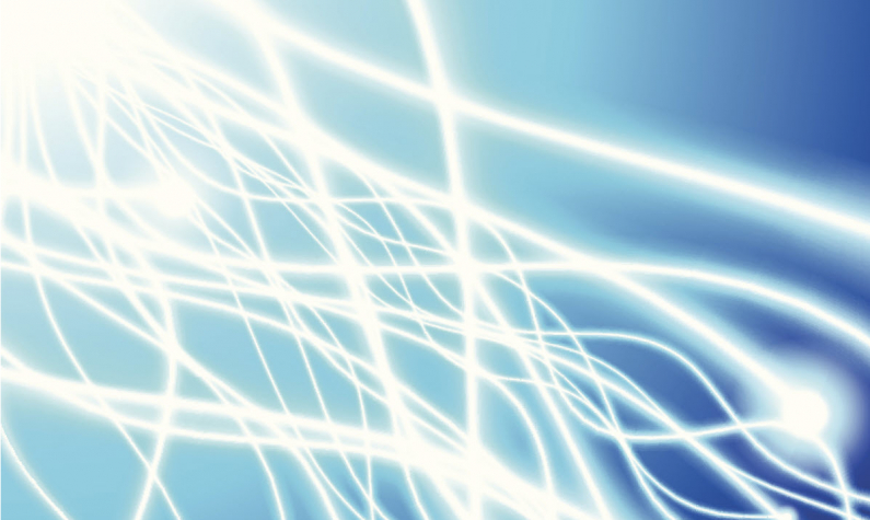 Abstract image of white squiggling lights on a blue background