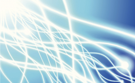 Abstract image of white squiggling lights on a blue background