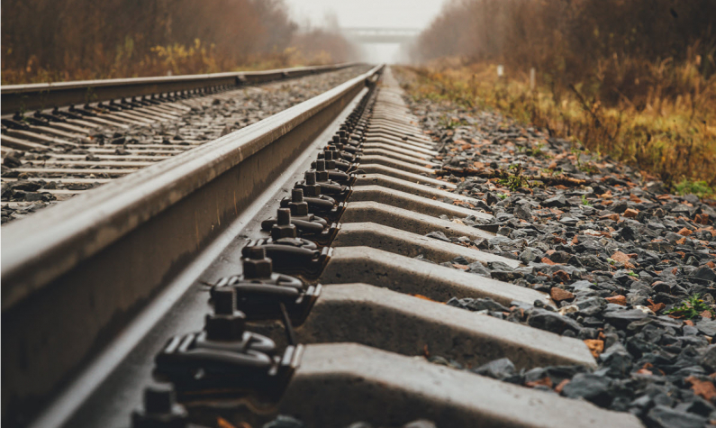 Close up image of a modern railway track